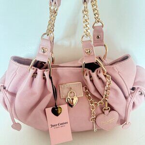NWT JUICY COUTURE ROLLING ON SATCHEL SHOULDER BAG PURSE PINK W HEART MIRROR